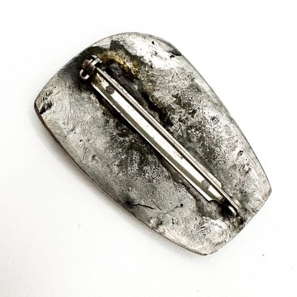 Brutalist Egg-Shape Pewter Brooch | Antique Sterling Silver Celtic Shield Brooch - Picture 9 of 13
